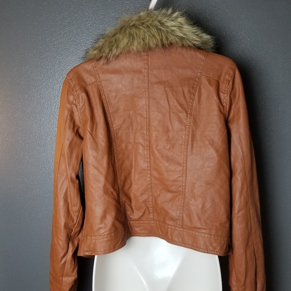NWT Wet Seal Fur Lined Collar Tan Leather Jacket - Picture 5 of 6